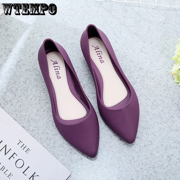 Women's Wedge Pumps Closed Toe Slip on  Waterproof Pointed Toe Ballet Flat Shoes - Picture 2 of 5